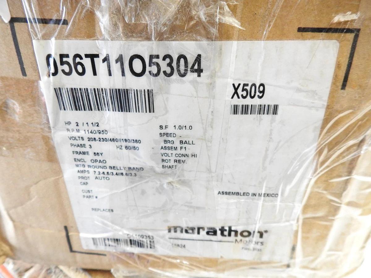Marathon 056T11O5304 Condenser Fan Motor, 2 HP, 56Y Frame, 3-Phase, 1140 RPM