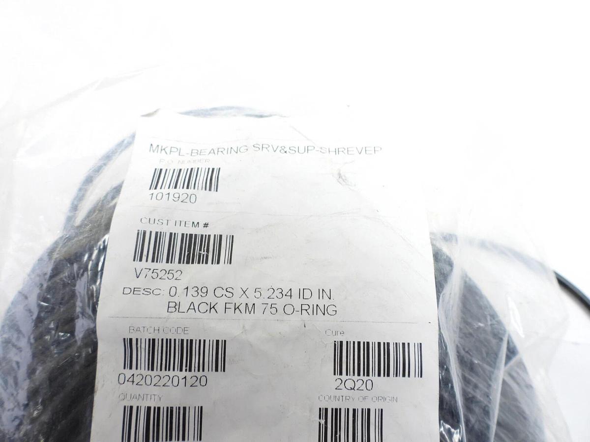 Lot Of 100 0.139 CS X 5.234 ID IN. BLACK FKM 75 0-RING MKPL-BEARING SRV