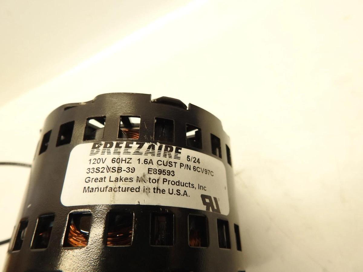 New Breezaire 6CV97C Fan Motor 120V 60HZ 1.6A WK, WKL, WKE, WKS, WKSL Fan Motor