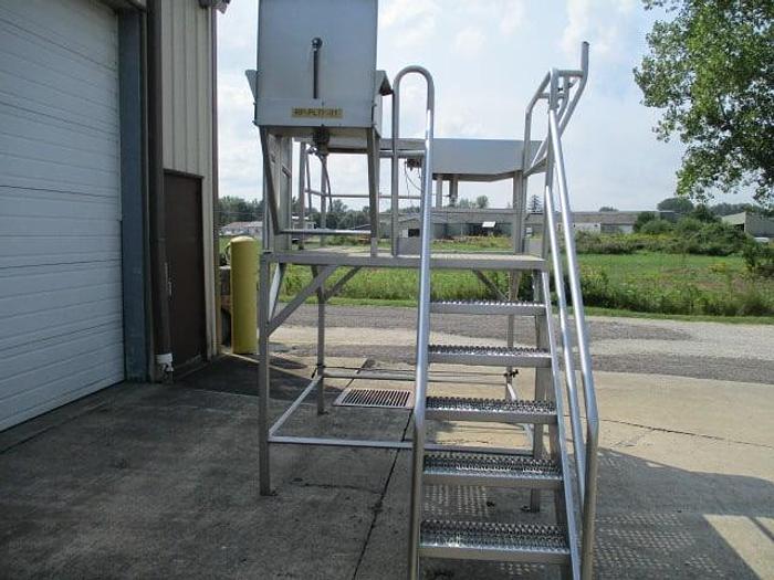 Used Work Platform, Stainless Steel, 5' 6" x 5' 6" with stairs, sink & work table