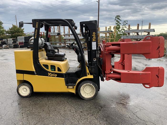 Used 12,000 POUND GLC120VXPRS YALE MODEL W/ 72" BOLZONI ROLL CLAMP MFG. 2013 1,800 HOURS