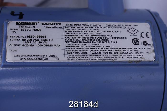 Used Rosemount 8711TSA15FU5NO 1/4" Magnetic Flow Tube #28184