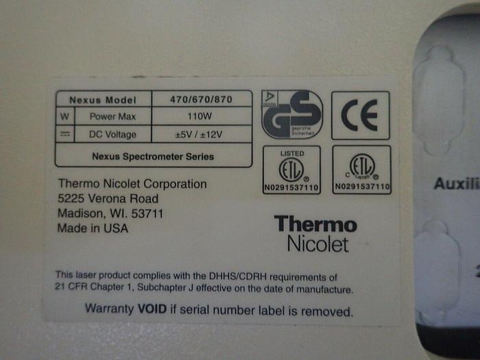Used Thermo Nicolet Nexus 670 FT-IR Nexus Model 470/670/870 Spectrometer