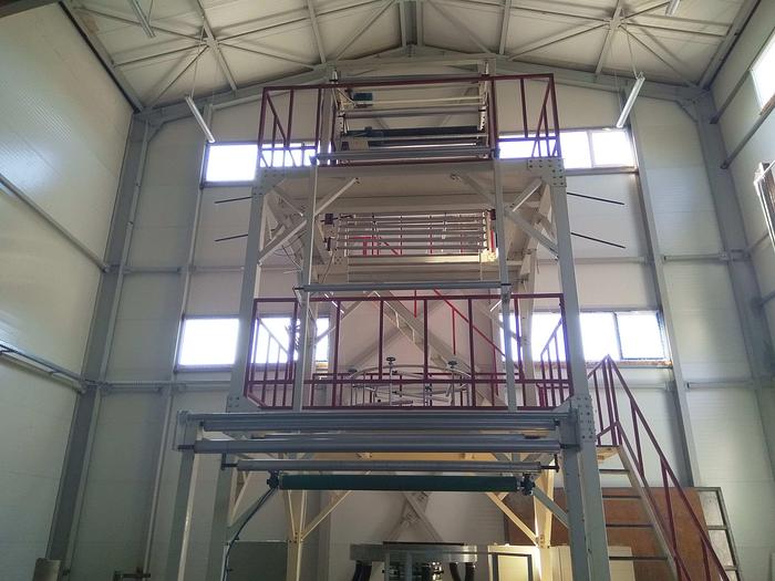 Used HONGQI (China) SJ-55×3/FM1500 – Three-layer co-extrusion film Blowing Machine (year 2015)