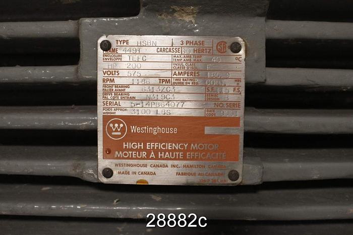 Used Westinghouse HSBM AC Motor, 200 Hp, 1186 Rpm #28882