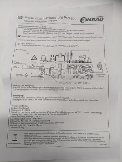 5 Stück Phasenabschnitt Steuerung PAD 500 Conrad, in Kunststoffbox, neu -70%