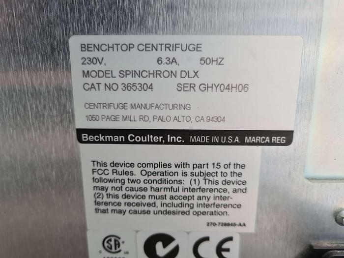 Used Beckman Coulter Spinchron DLX Centrifuge