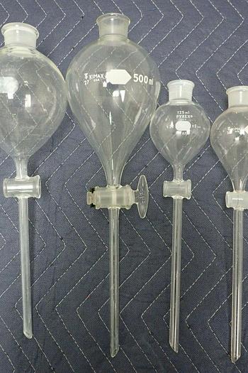 Used Lot of 11 Pyrex 6340 Kimax Kontes 500ml 125ml 60 ml Separatory Funnels