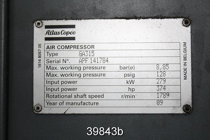 Used Atlas Copco Air Compressor, Model GA315 #39843