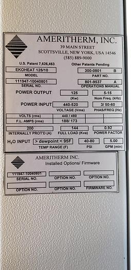 Ameritherm, Parts assembly induction heater  EKOHEAT 125/10
