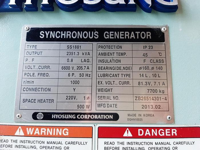 Used MAN Doosan 9L21/31 generator sets mfg 2013 excellent working condition