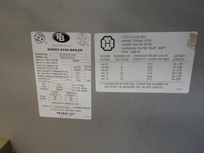 Used Boiler, 9 HP, Peerless, 15 PSI, 323 Lbs/Hr Steam, #S742386