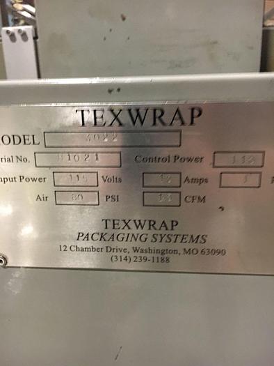 Used TEXWRAP MODEL 3022 AUTOMATIC L-BAR SEALER PACKAGE SIZE RANGE: UP TO 29”L X 20”W X 9”H