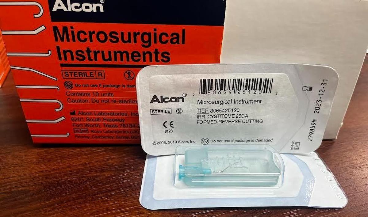 Used Alcon 8065425120-- IRR. Cystotome 25GA Formed-Reverse Cutting---BOX of 8-- NEW
