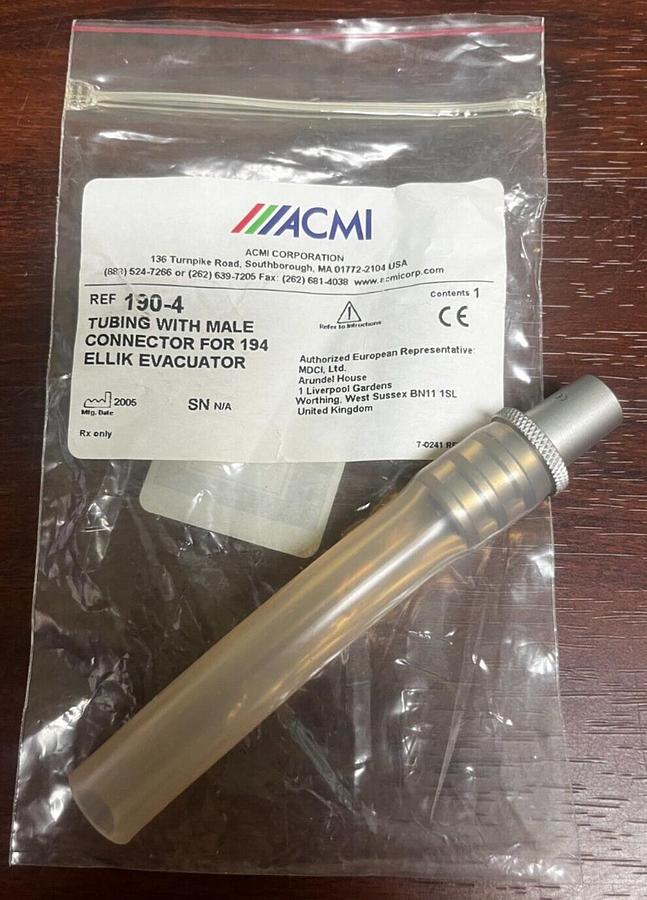 Used ACMI 190-4 ADAPTOR ELLIK EVACUATOR with TUBING for 194 ELLIK EVACUATOR Bulb