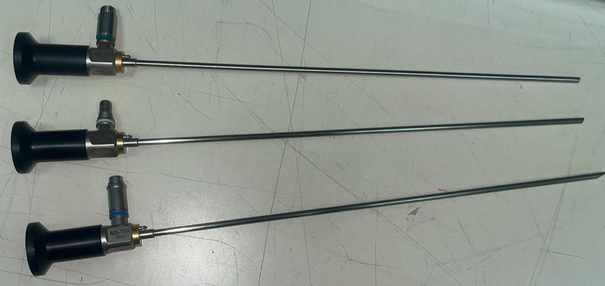 Used ACMI M3-12A, M3-30A, M3-70A Gold autoclavable set 8Piece w/Case-Exc. condition.