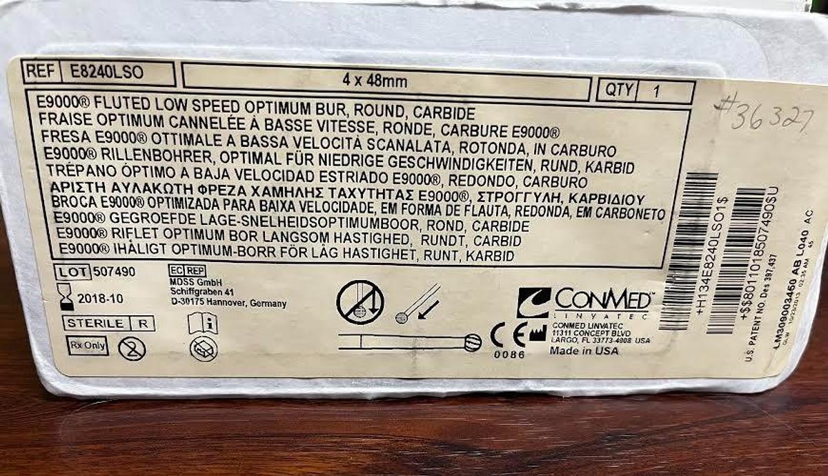 Used CONMED/LINVATEC --E8240LSO Fluted Low Speed Optimum Bur, Round -- New --
