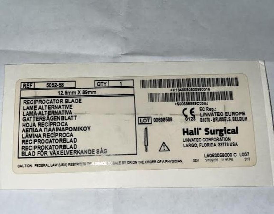 Used Hall/Linvatec 5052-58 Reciprocator Blade 12.5mm X 89mm-Excellent Condition- New