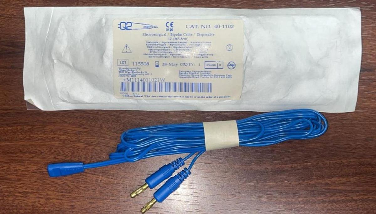 Used Symmetry Surgical Olsen, 40-1102 Standard Twin Pin Bipolar Cord, 12' (3.6m).