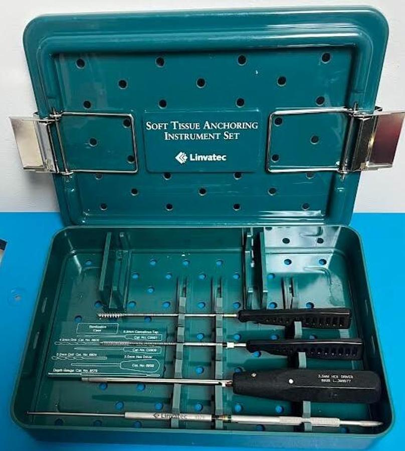 Used LINVATEC Soft Tissue Anchoring Instrument Set of 4 w/Case-Exc. Working Condition