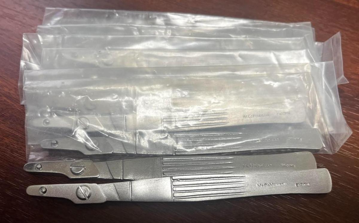 Used McCoy Scalpel Knife handles Pakistan Made set of 9. No blades ---New