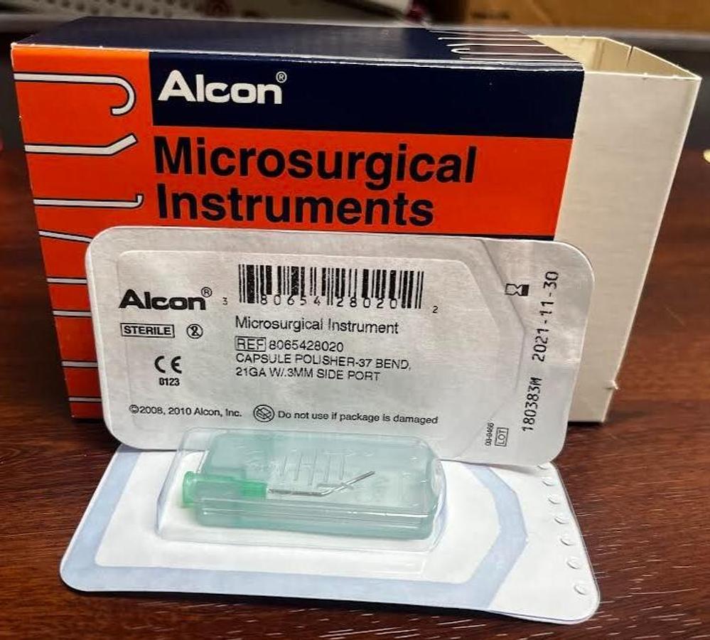 Used Alcon 8065428020 CAPSULE POLISHER-37, 21GA w/.3mm Side Port Box of 8- NEW