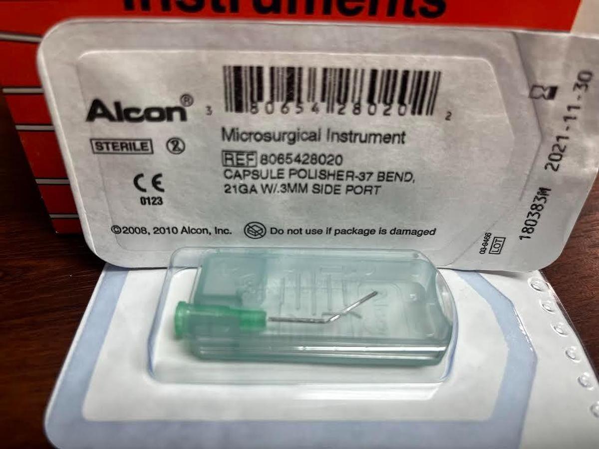 Used Alcon 8065428020 CAPSULE POLISHER-37, 21GA w/.3mm Side Port Box of 8- NEW