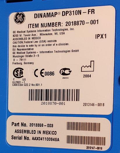 Used GE DINAMAP DP310N ohne Sensor ohne Wagen