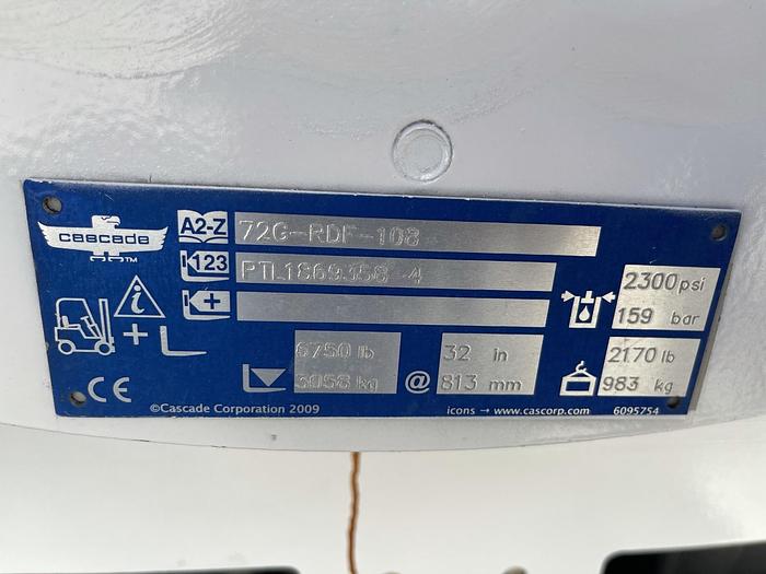 Used 10,000 POUND HYSTER MODEL S100FTBCS FORKLIFT 64" DIAMETER CASCADE CLAMP -PENDING