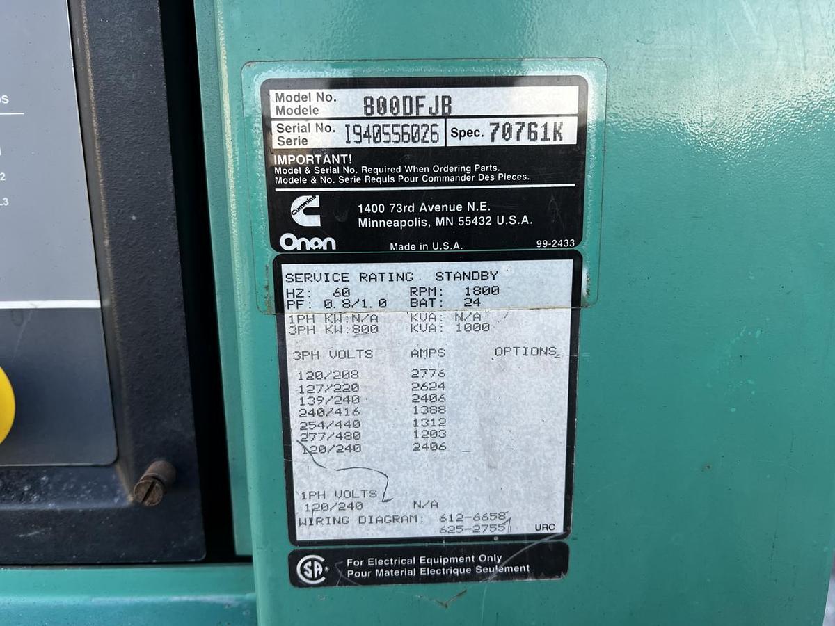 Used Cummins 800kW DFJB Diesel Generator Set