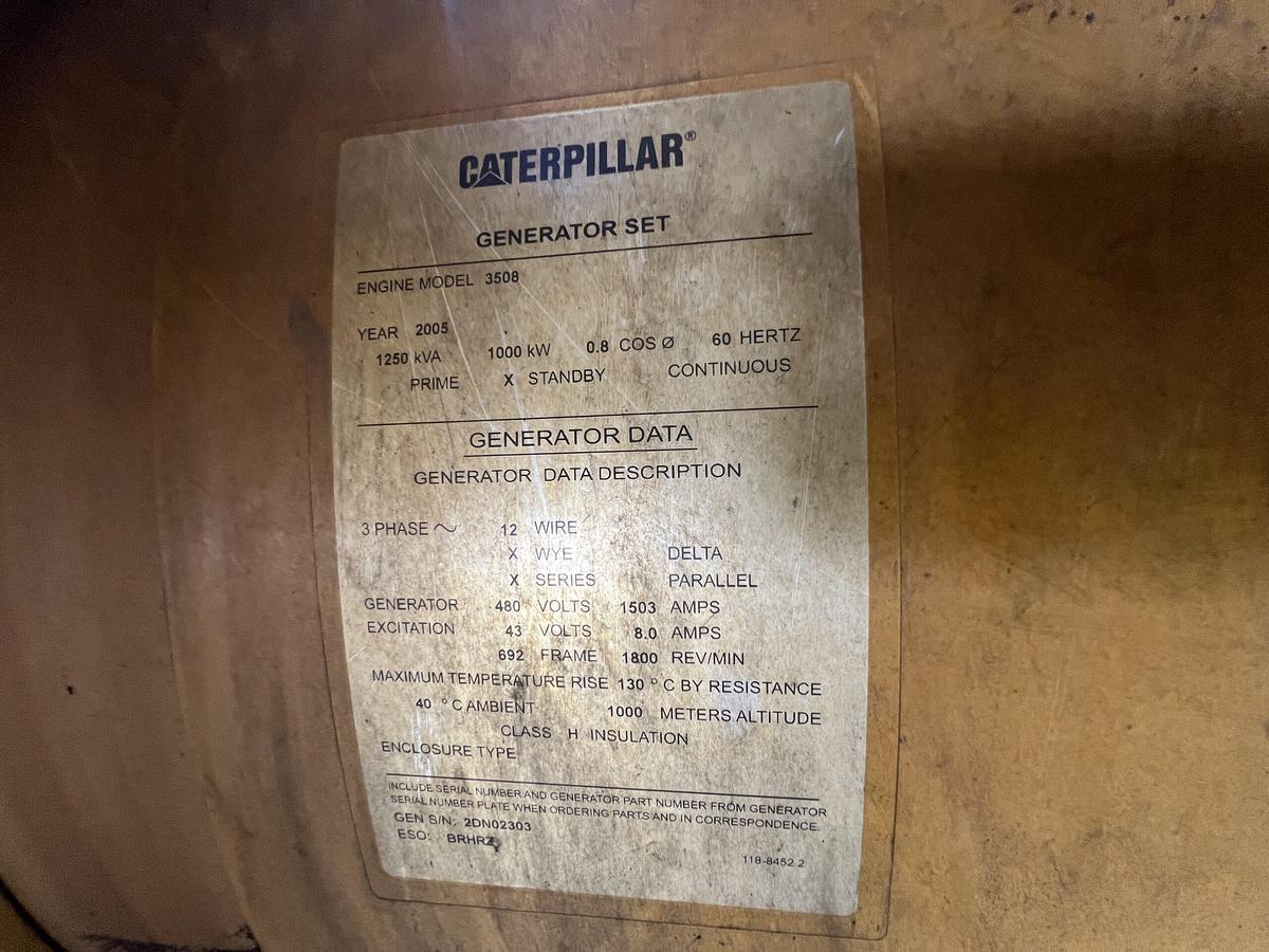 Used 2005 Caterpillar 1000kW Diesel Generator Set | 1250 kVA | 480V 3 Phase | 870 Hours