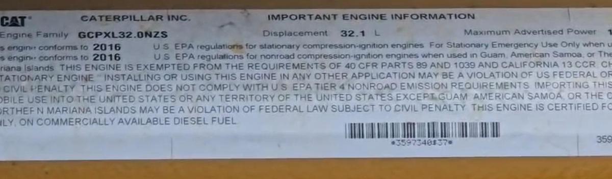 Used 2016 Caterpillar C32 1000kW Tier 2 Diesel Generator Set - LOW HOURS!