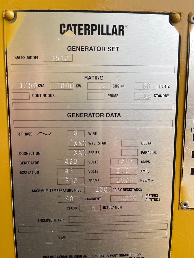 Used 1995 Caterpillar 3512 1000kW Diesel Generator Sets - 3 Available