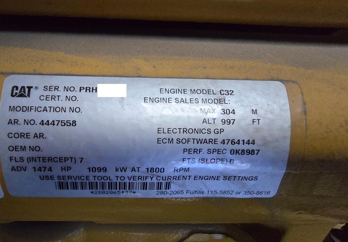 Used 2016 Caterpillar C32 1000kW Tier 2 Diesel Generator Set - LOW HOURS
