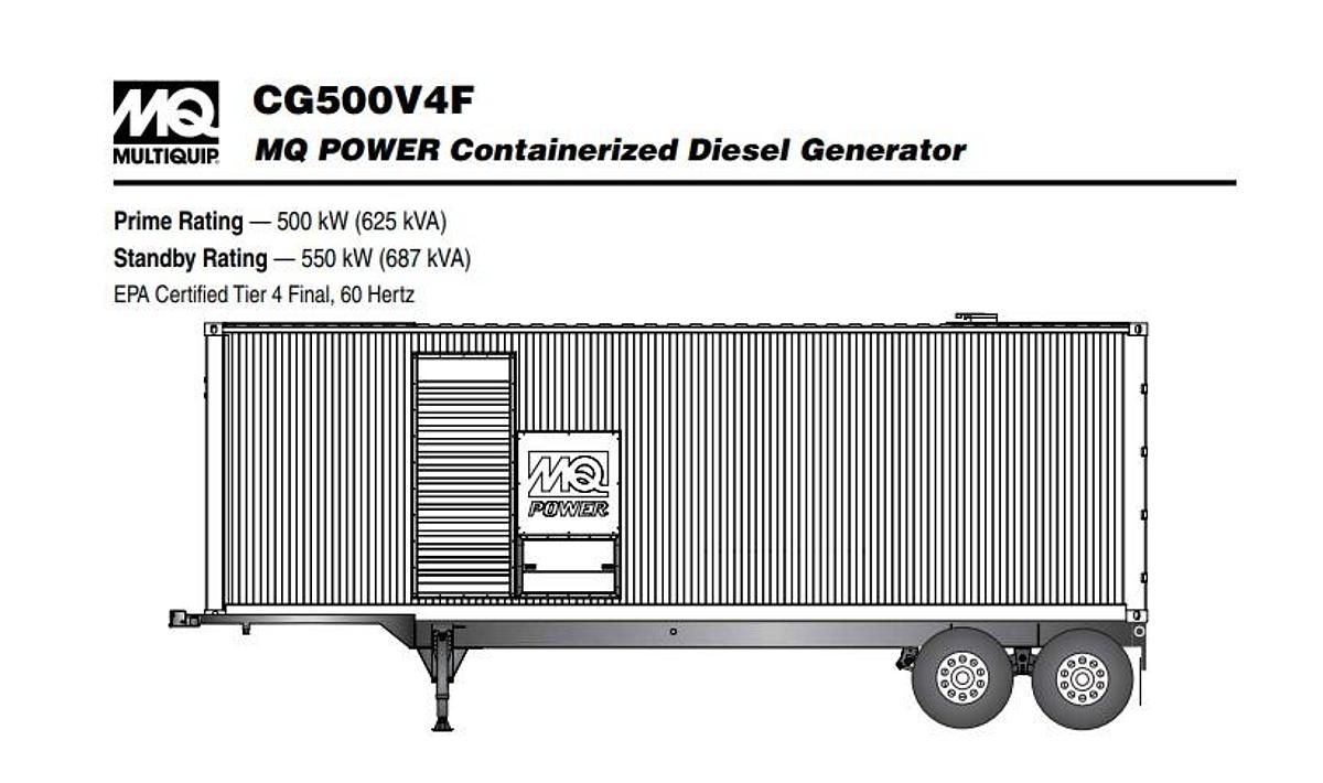 Used 2019 MultiQuip CG500V4F 500kW Prime Tier 4 Final Rental Grade Power Module - CARB Certified