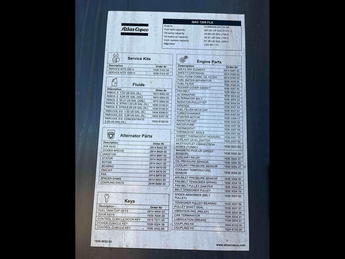Used Atlas Copco QAC1200 1000kW Tier 2 Diesel Generator Set
