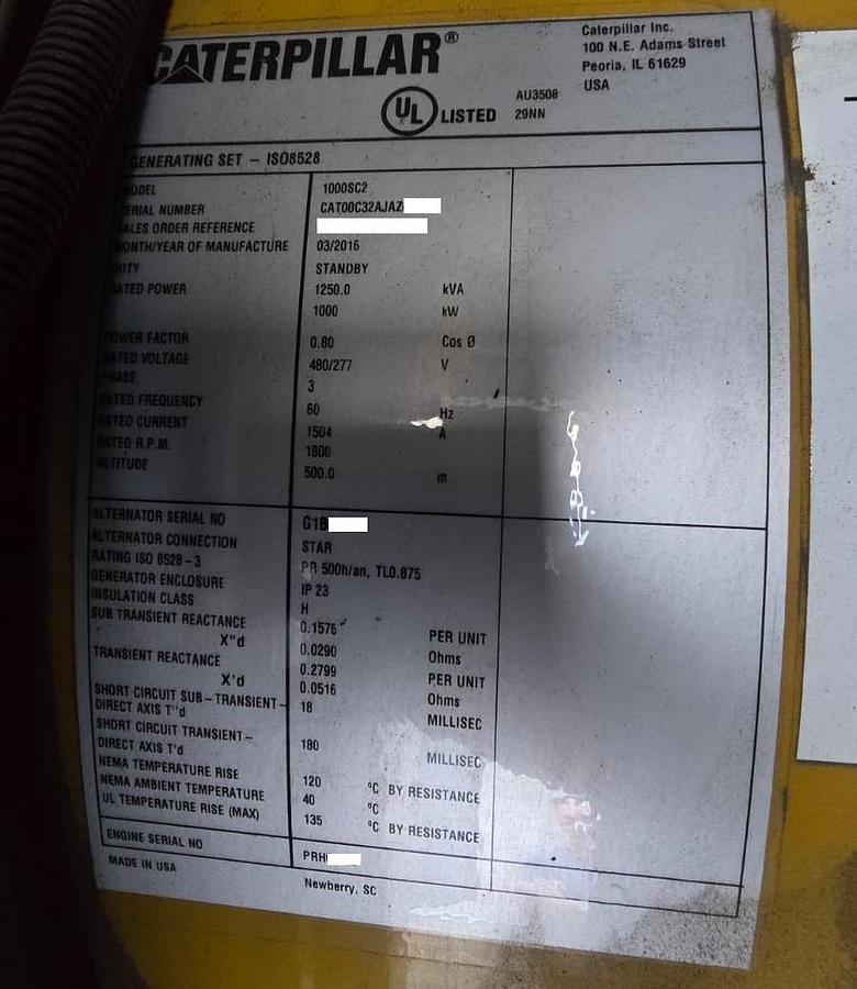Used 2016 Caterpillar C32 1000kW Tier 2 Diesel Generator Set - LOW HOURS
