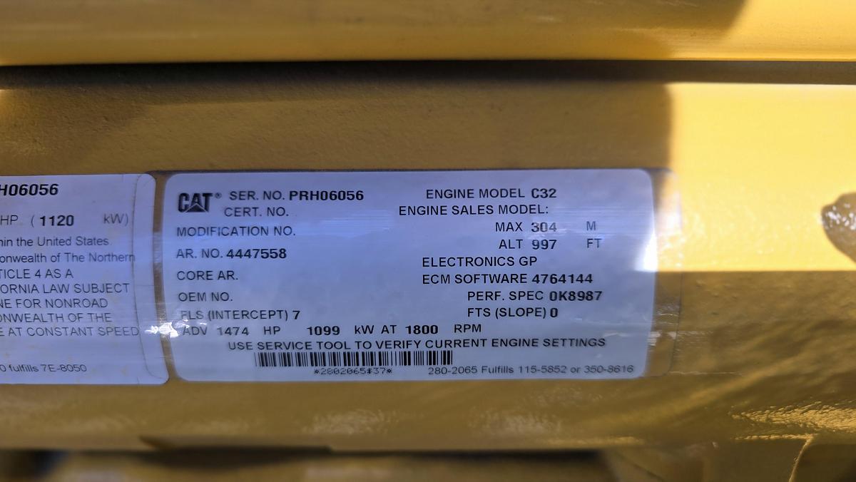 Used 2016 Caterpillar C32 1000kW Tier 2 Diesel Generator Set - LOW HOURS!