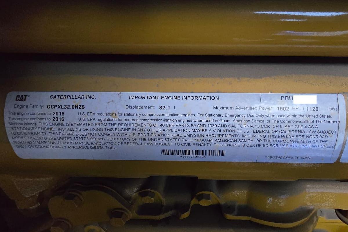 Used 2016 Caterpillar C32 1000kW Tier 2 Diesel Generator Set - LOW HOURS