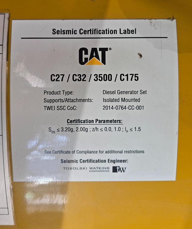 Used 2016 Caterpillar C32 1000kW Tier 2 Diesel Generator Set - LOW HOURS!