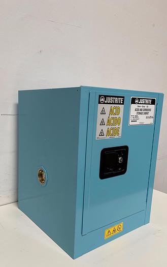 Used JustRite 890402 4 Gallon Blue Acid Cabinet 17"x 22"x 17" Manual Close