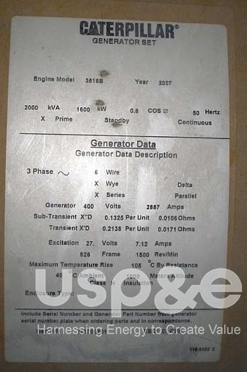 Used 1.6 MW 2007 used 3516B CAT Diesel Genset