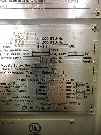 Used 2009 Muira LX-300   10350 lb/hr  170 psi  Fuel: gas LX-300