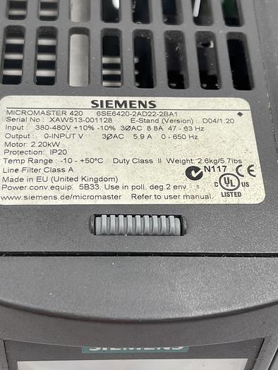 Used Siemens 6SE6420-2AD22-2BA1
