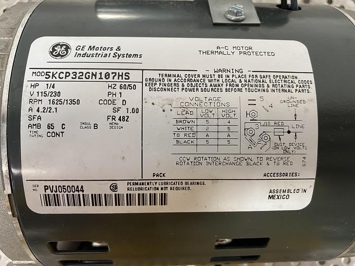 General Electric  5KCP32GN107HS 1/4 HP A-C Motor 115/230V 1625/1350 RPM