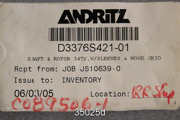Unused Andritz 34TF Refiner Shaft and Rotating Assembly, Unused #35025