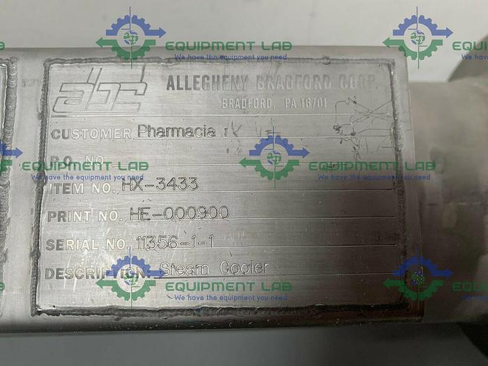 Used Allegheny Bradford HX-3433 Straight Pass SS Shell & Tube Heat Exchanger
