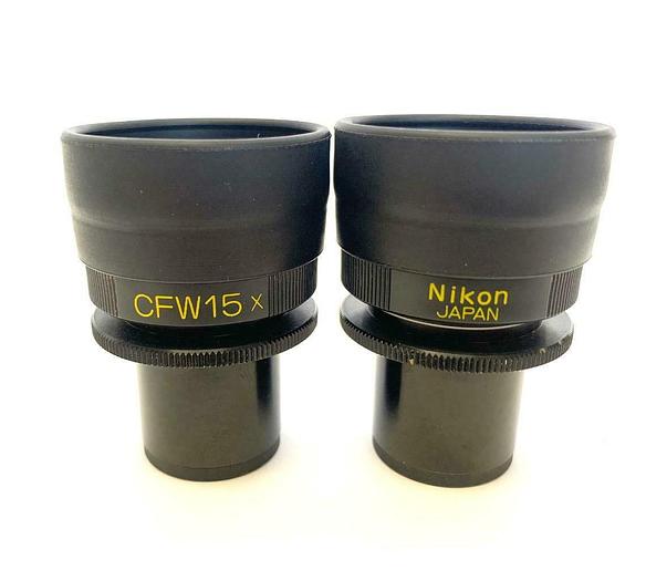 Used Nikon MBJ10150 CFW15X Microscope Eyepieces w/ Eye shields (Pair) (8874)W