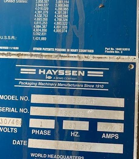Used Hayssen Paragon Twin Tube Form, Fill & Seal Bagger Twin