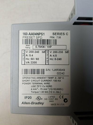 Used Allen Bradley 160-AA04NPS1P1 Ser. C UPS RED